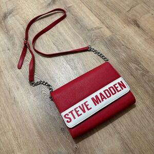 STEVE MADDEN | Women's Red White Faux Leather Adjustable Crossbody Bag Purse